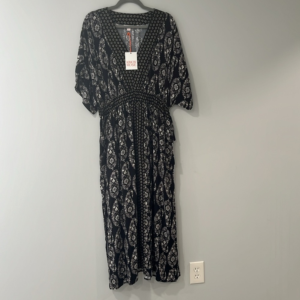 Knox Rose Flutter Short Sleeve Printed Kaftan A-Line Dress L - Picture 2 of 8